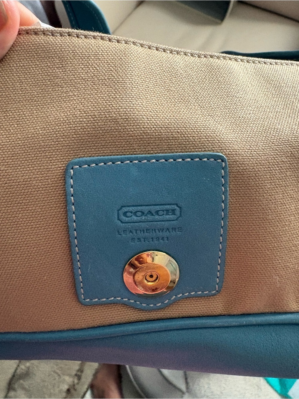 Coach vintage Legacy flap bag beige and blue EUC canvas and leather - Picture 3 of 4